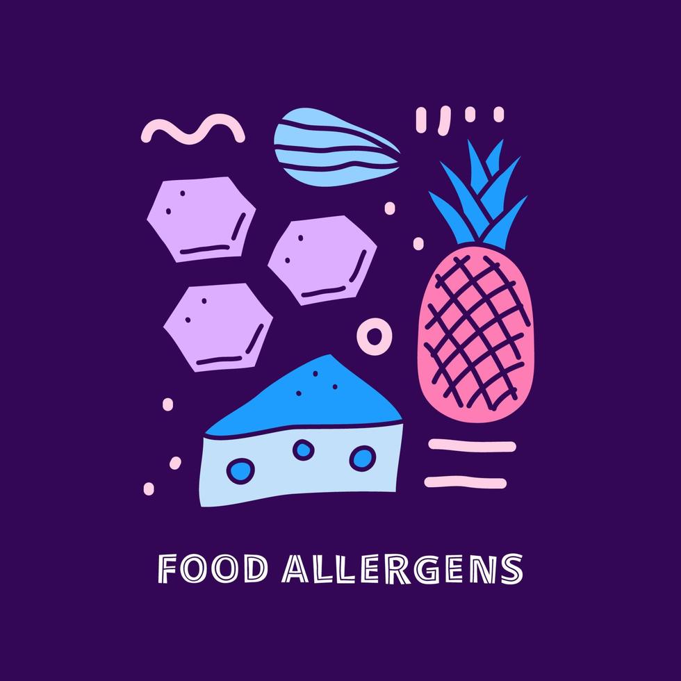 Group of doodle food allergens icons. vector