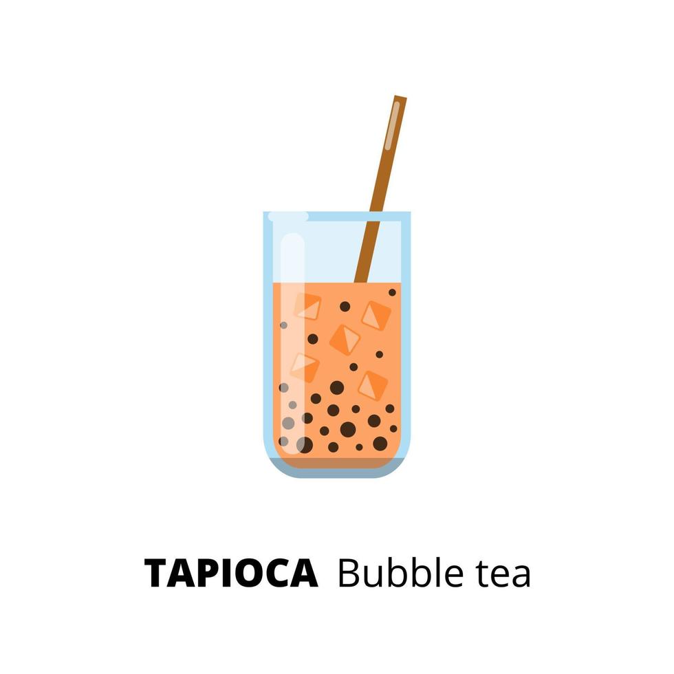 Flat tapioca bubble tea in glass. vector