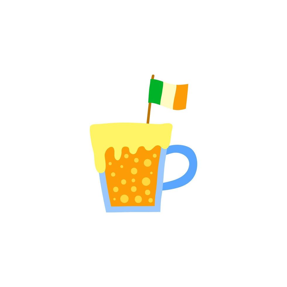 Doodle beer in glass mug with Irish flag. vector