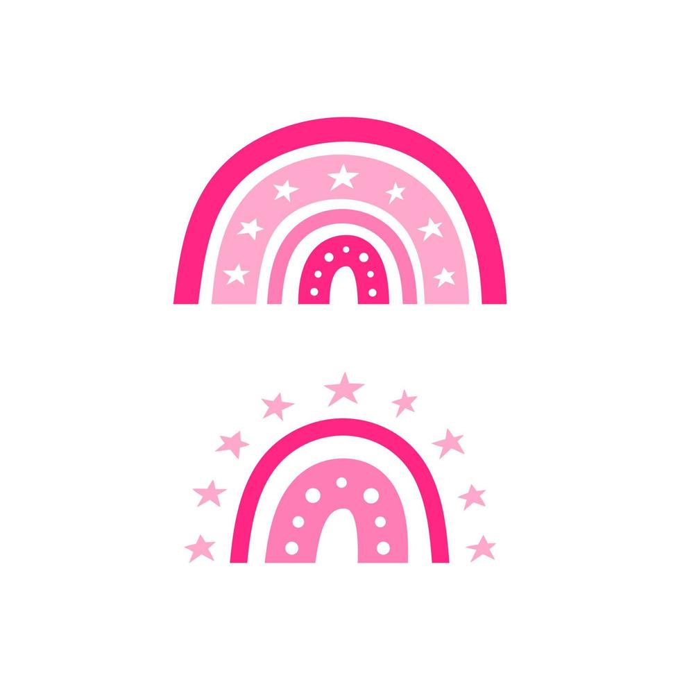 Pastel pink boho rainbows with stars and dots. vector
