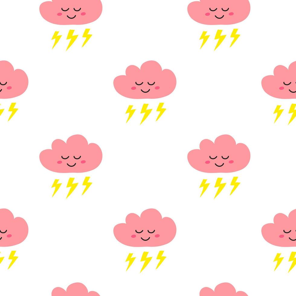 Seamless pattern with doodle happy clouds. vector