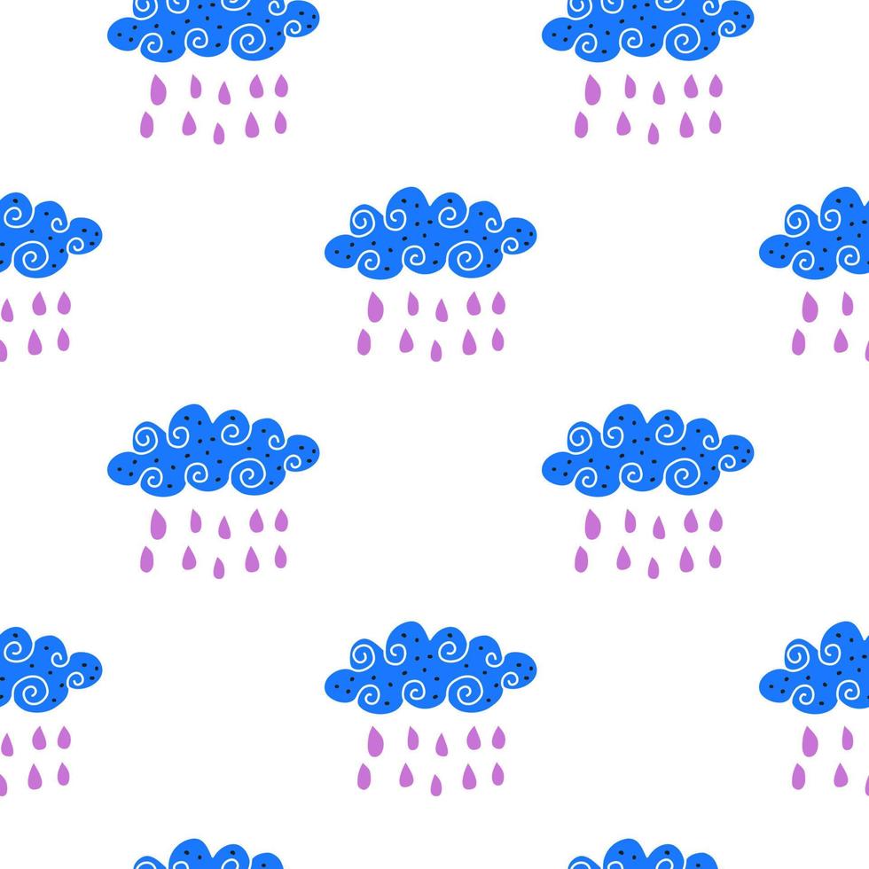 Seamless pattern with doodle rainy clouds. vector