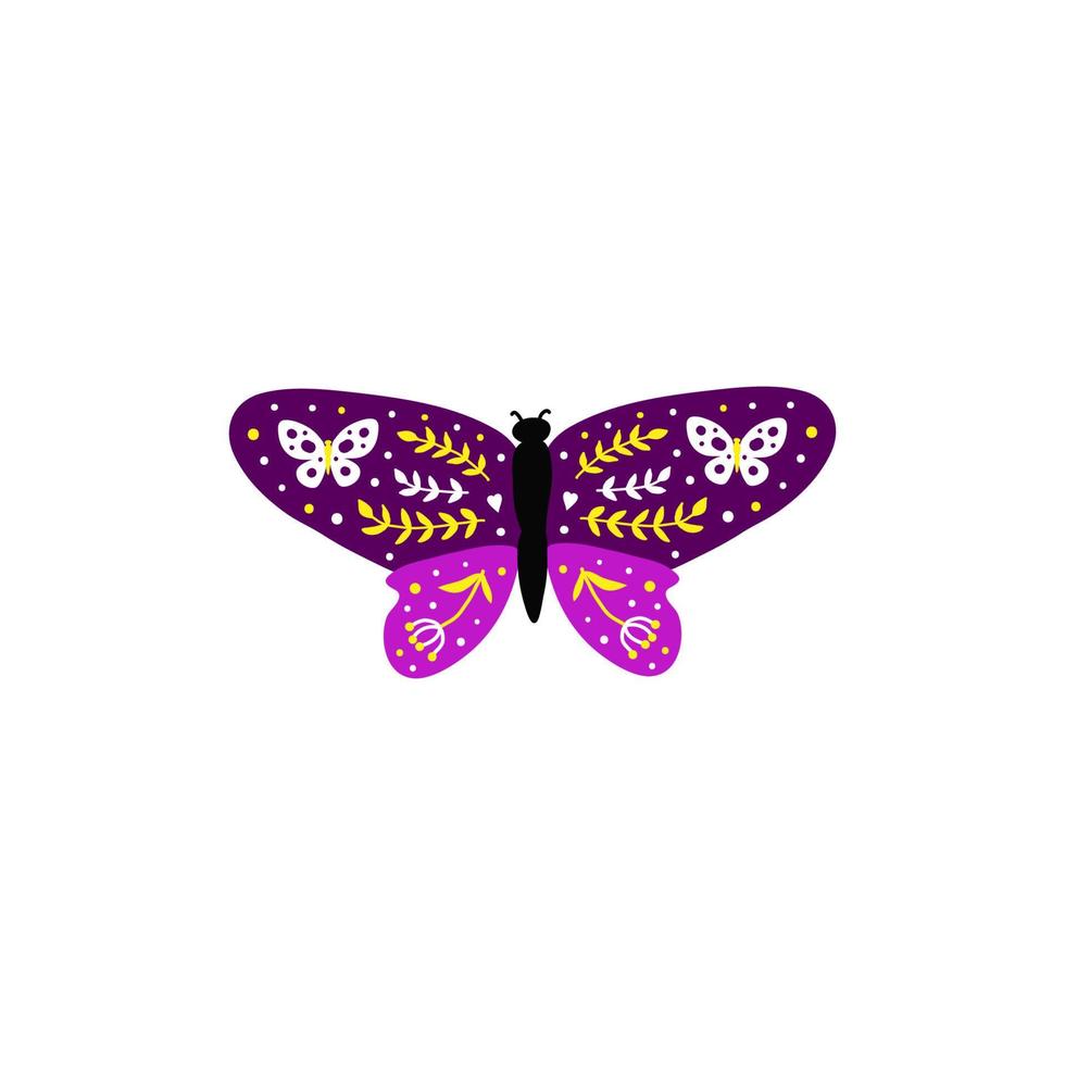 Doodle butterfly with floral decor. vector