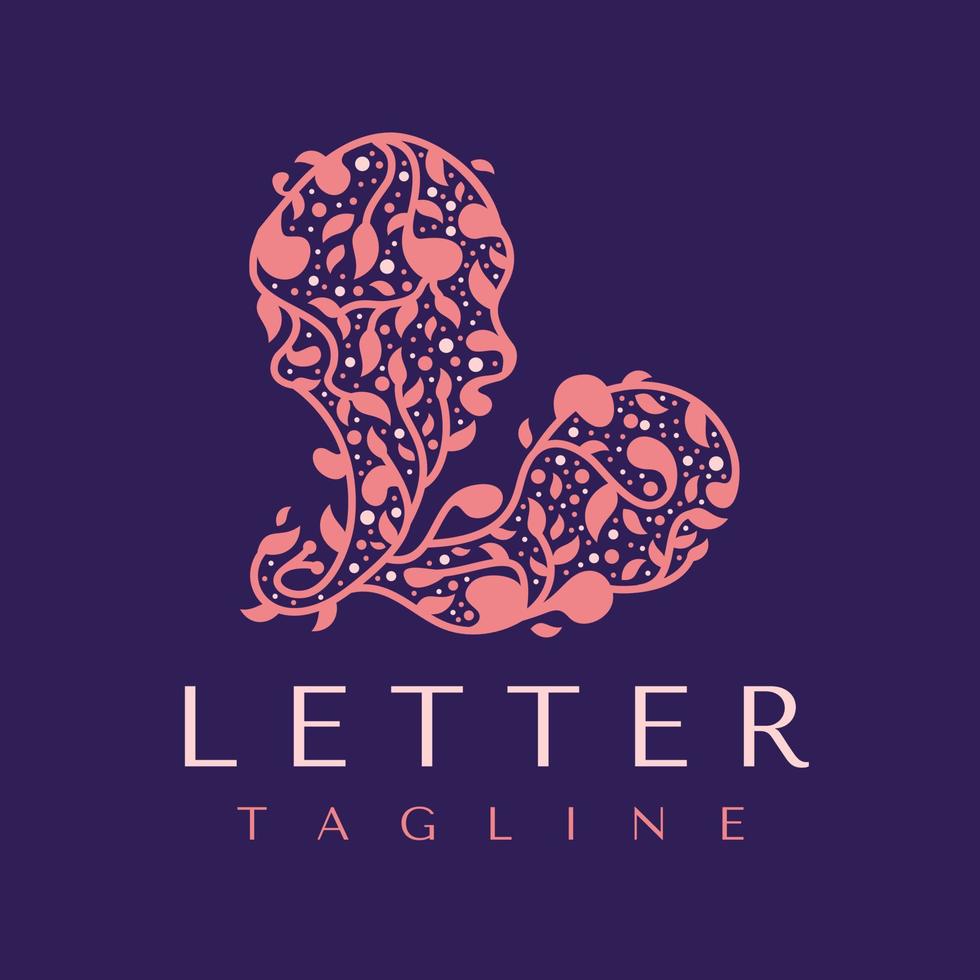 gráfico de diseño de logotipo de letra l de hoja decorativa. floral l logo vector inicial.