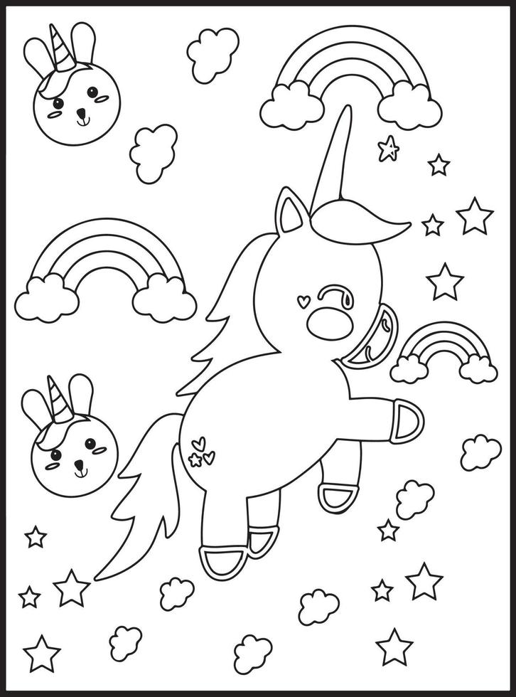 Cute Kawaii Unicorn Coloring Pages vector