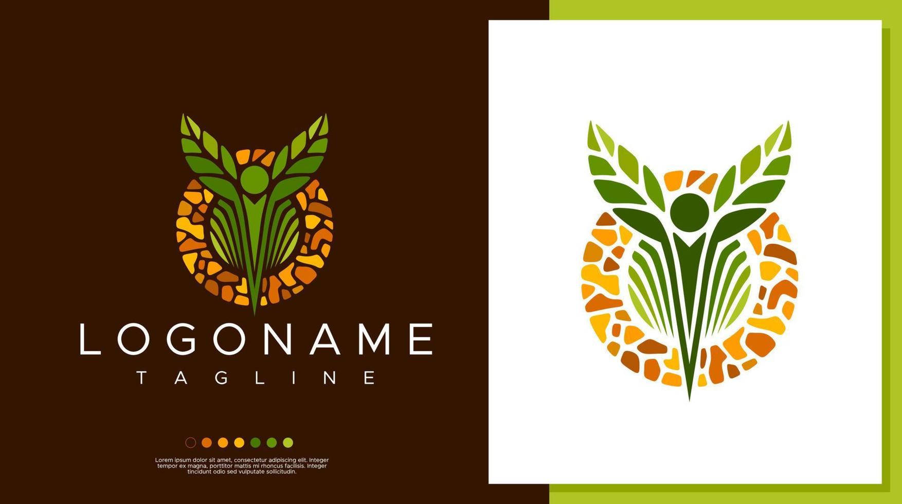 Luxury human leaf logo design template. Vintage leaf human logo branding vector. vector