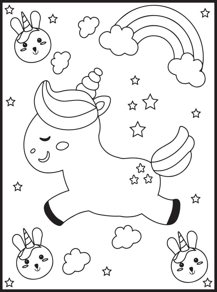 Cute Kawaii Unicorn Coloring Pages vector