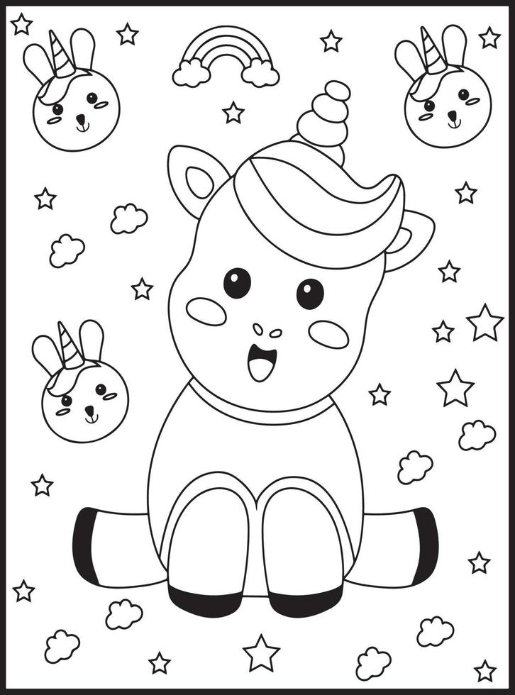 Cute Kawaii Unicorn Coloring Pages vector