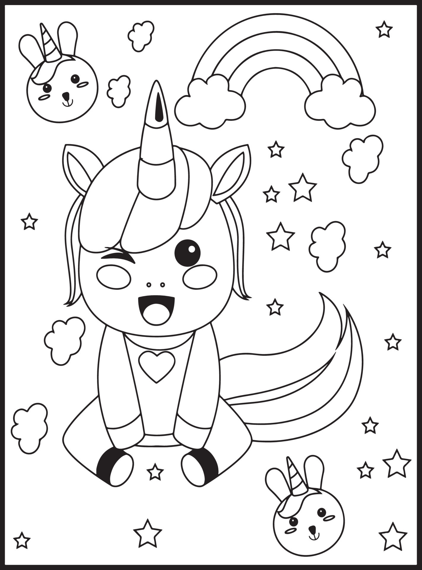 Desenho de Meninas e Unicorn Kawaii para Colorir - Colorir.com