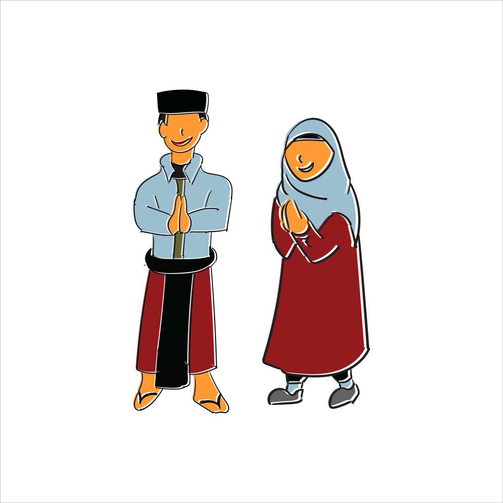 Cartoon Couple Moslem People Islamic Element Template vector