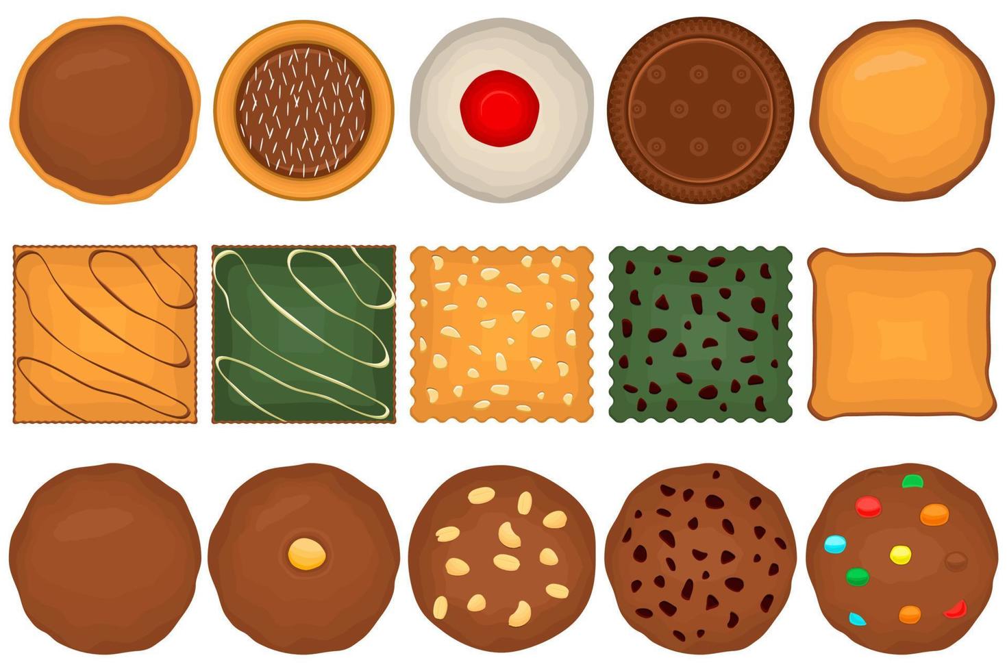 gran juego de galletas caseras de diferentes sabores en galletas de pastelería vector