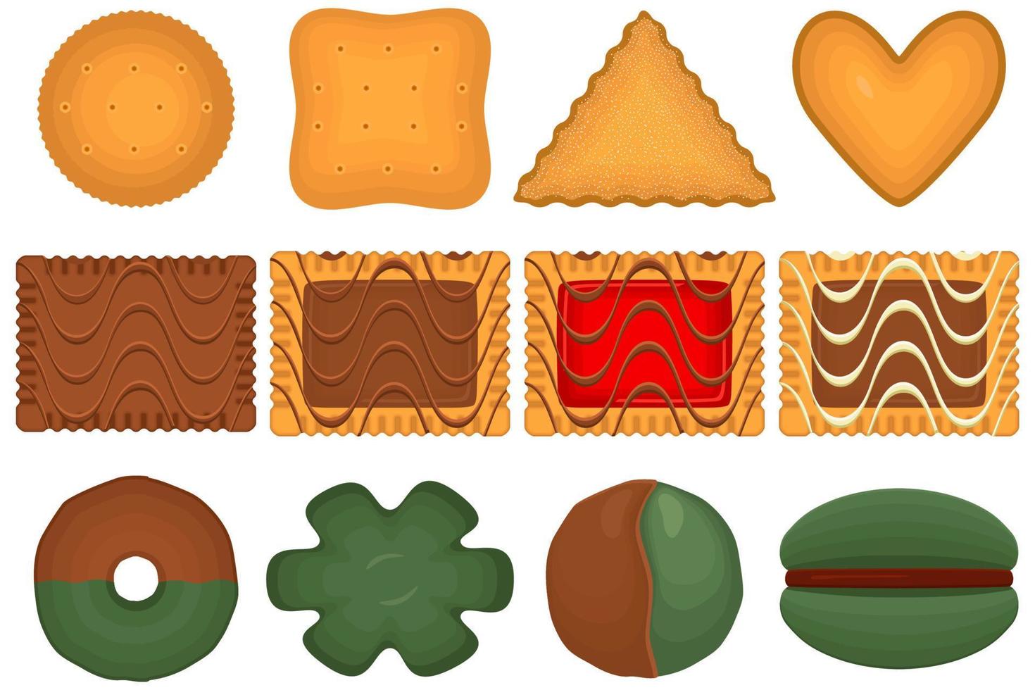 gran juego de galletas caseras de diferentes sabores en galletas de pastelería vector