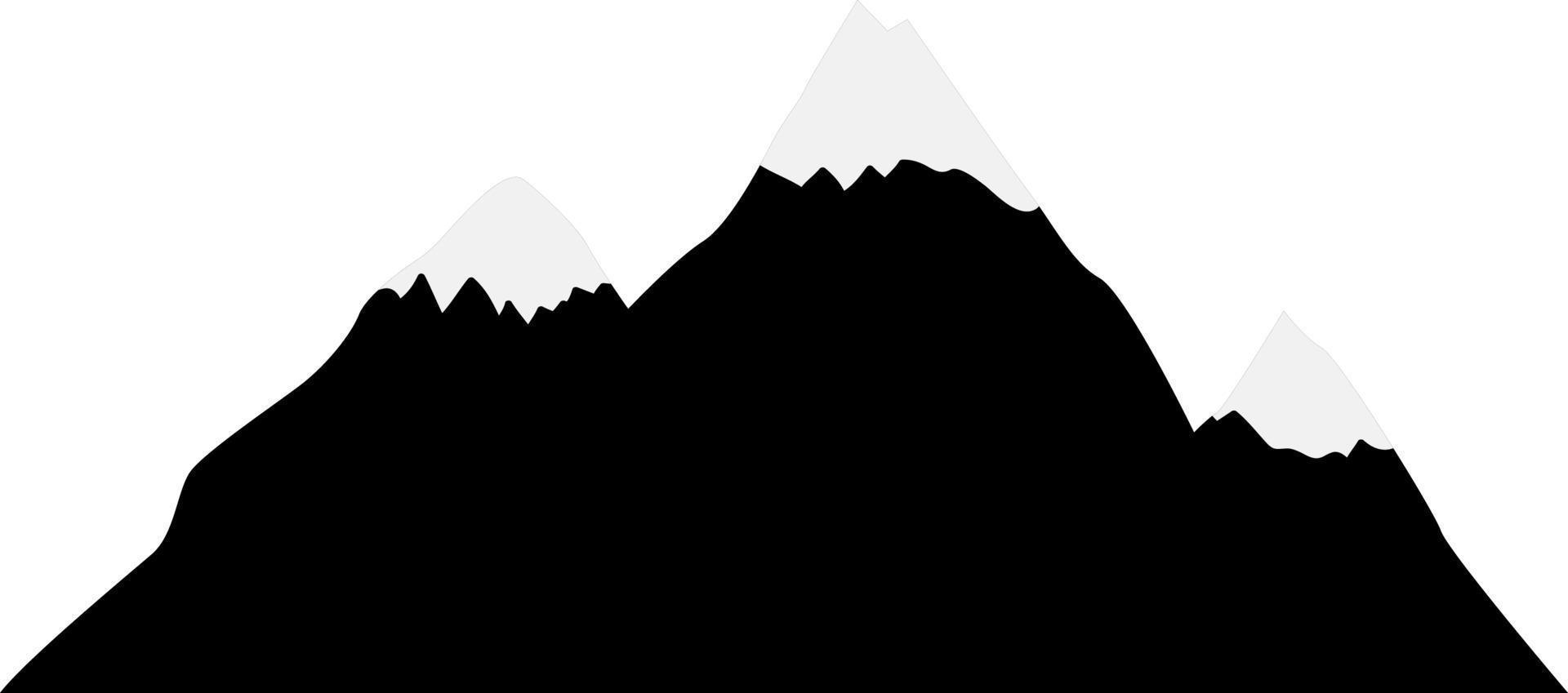 Illustration of a mountain in black color on a snow mountain, mountain peak. vector