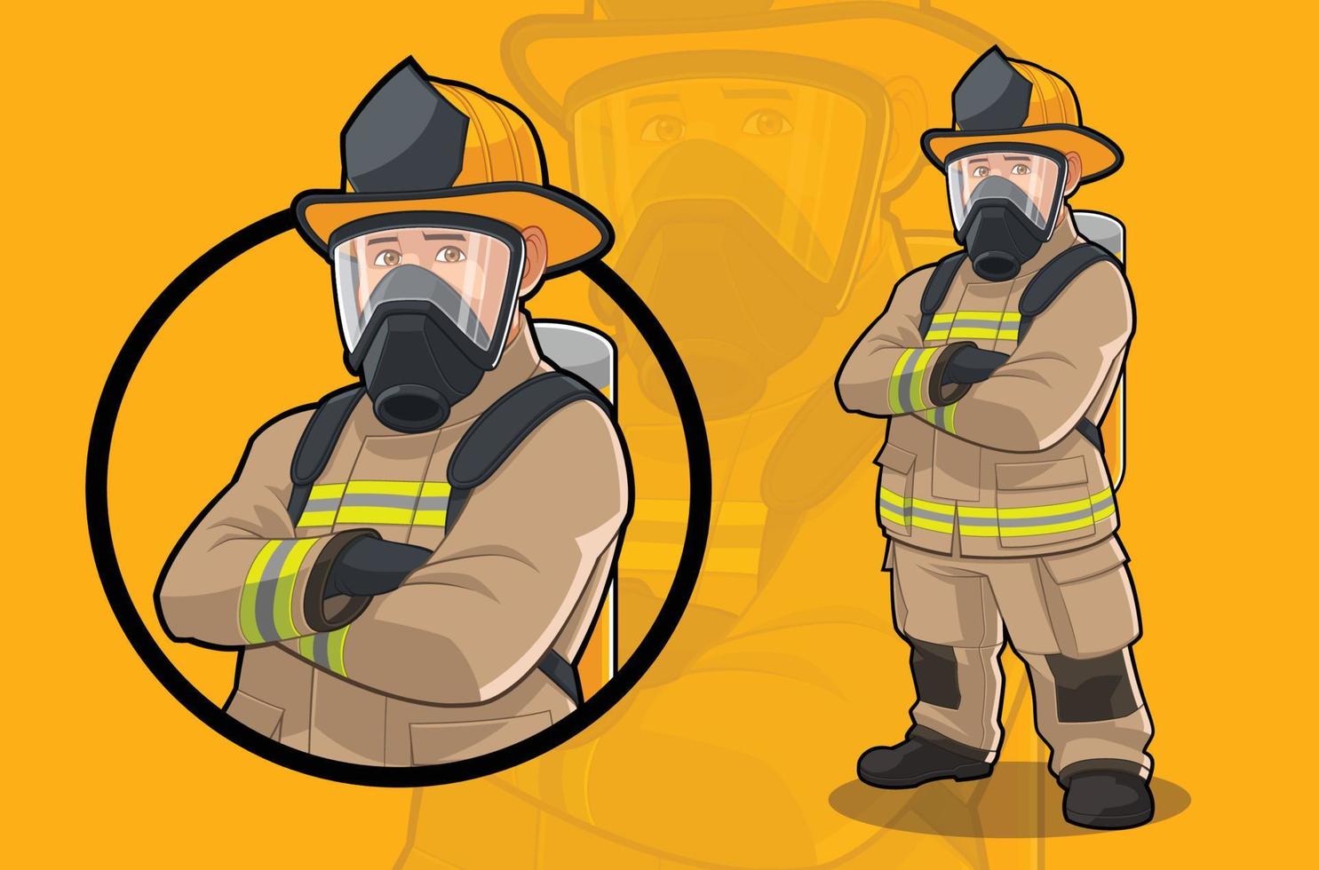 Firefighter Wearing Gas Mask vector