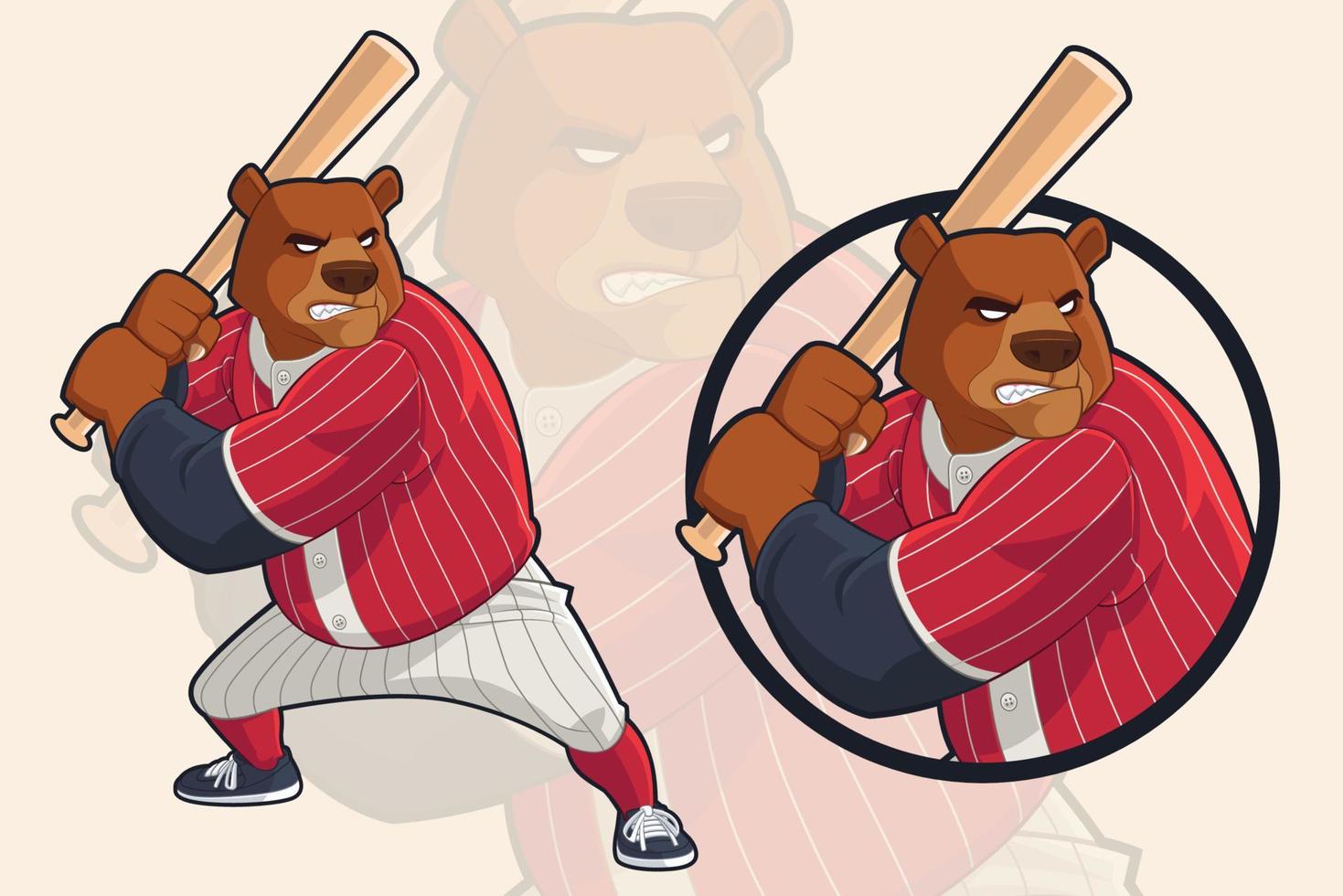 Grizzly Bear in Baseball Uniform Swinging Baseball Bat vector