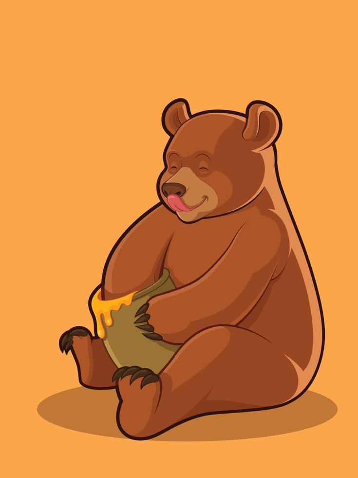 Cute Bear Enjoying Delicious Honey vector