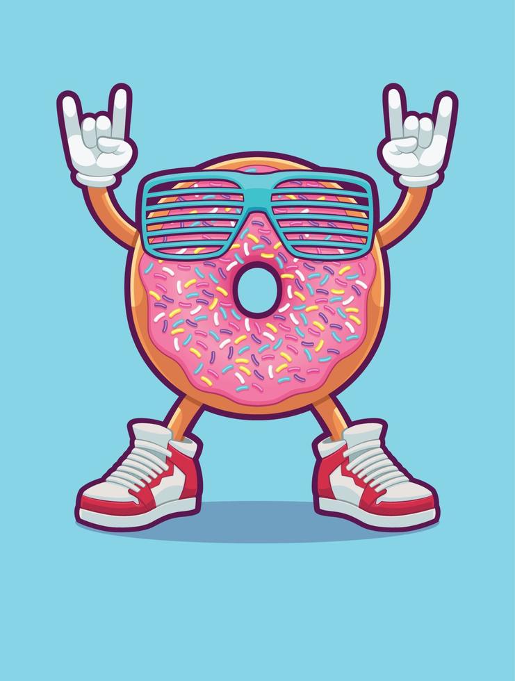 diseño de mascota de donut con gafas de sol y zapatos vector