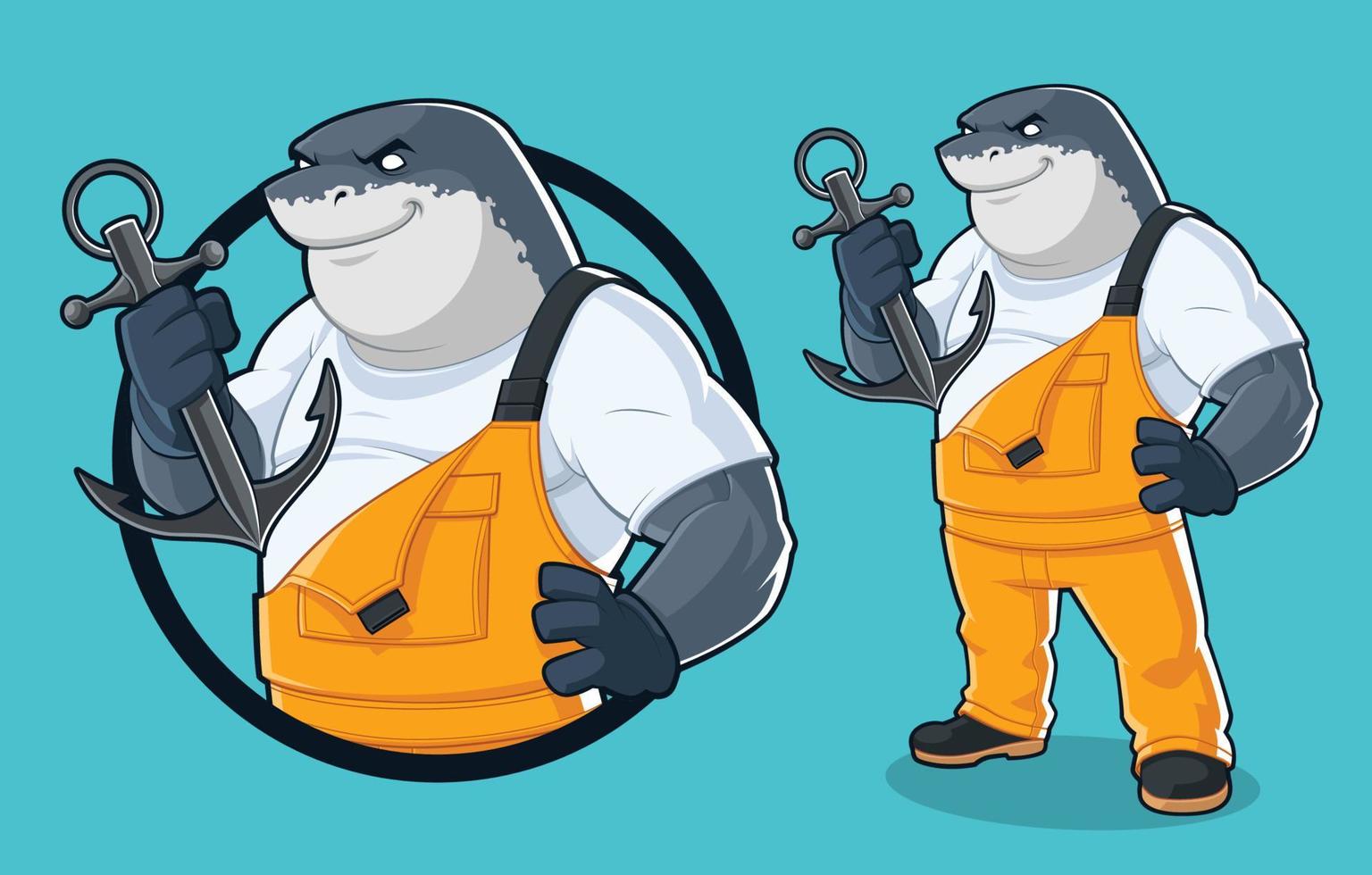 Shark in Fisherman Jumpsuit vector