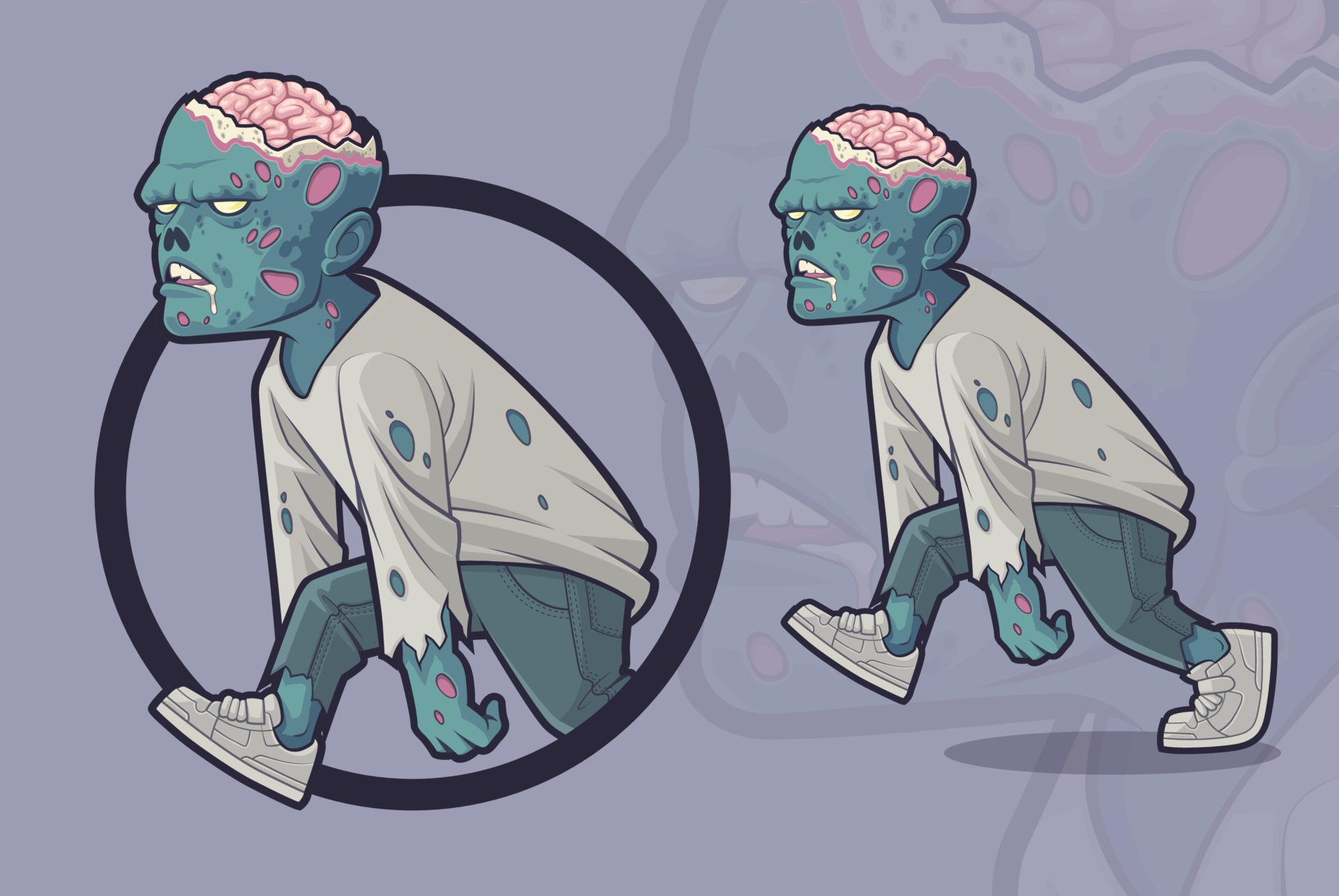 Zombie with Exposed Brain Walking 19549828 Vector Art at Vecteezy