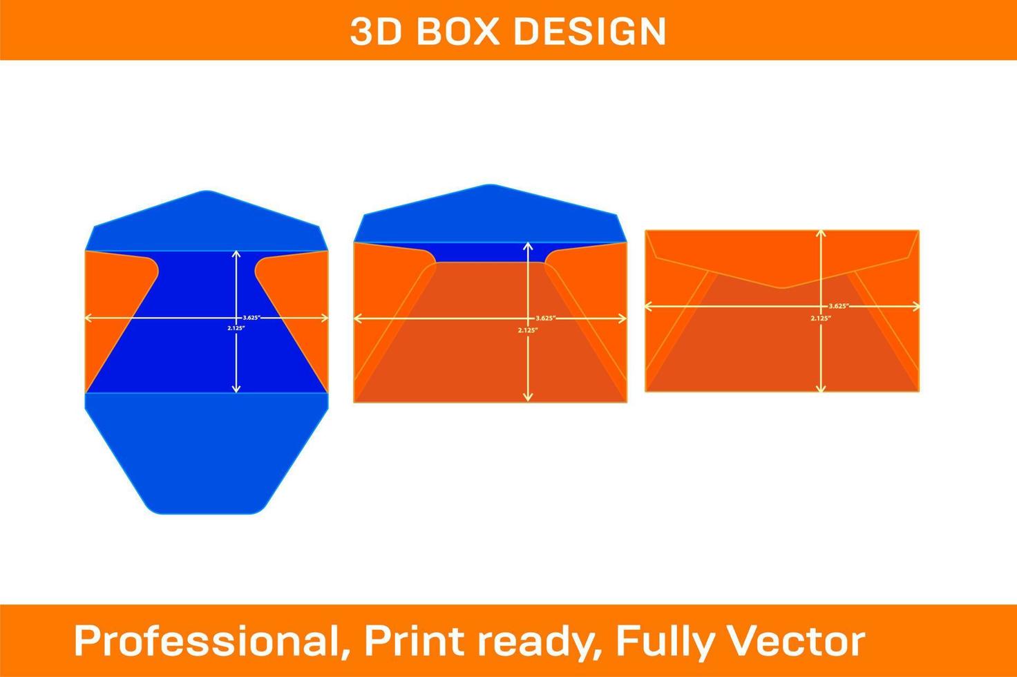 sobre de embalaje regular 2.125x3.625 pulgadas plantilla dieline y sobre 3d caja 3d vector