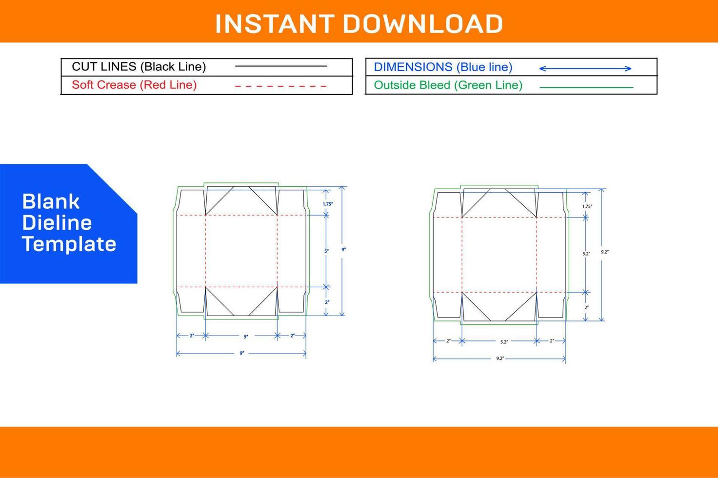 Lid box or collapsible 4 cornar tray box dieline template and 3D render vector file Blank dieline template