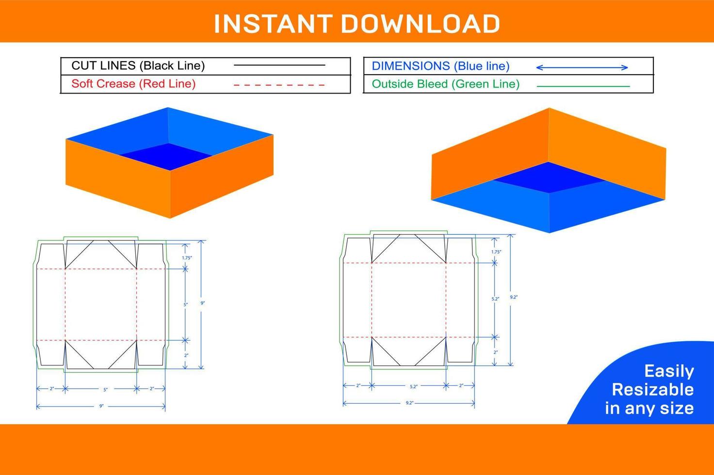 caja de tapa o caja de bandeja plegable de 4 cornar plantilla de línea de matriz y caja de archivo vectorial de renderizado 3d línea de matriz y caja 3d vector