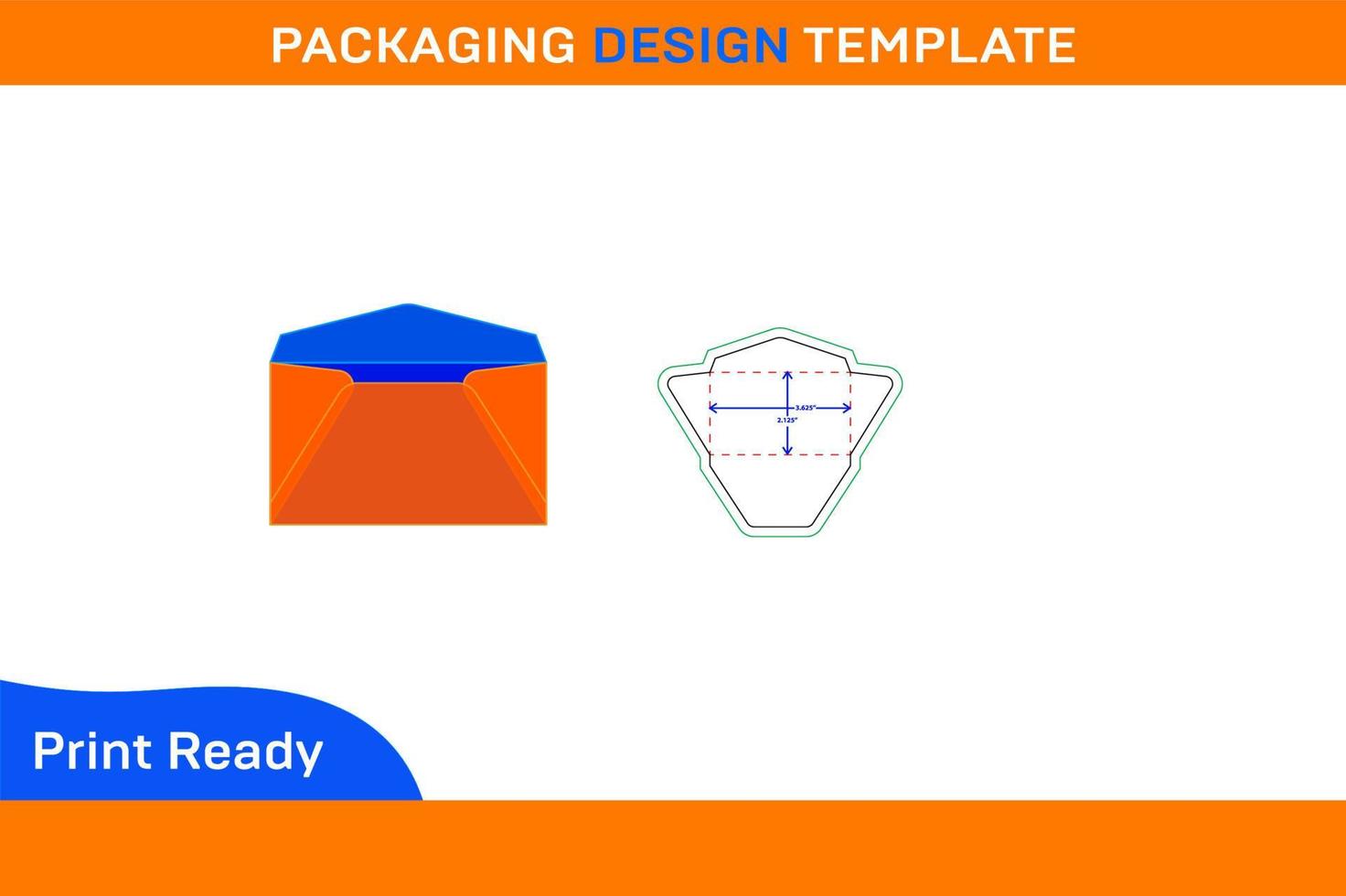 sobre de embalaje regular plantilla de línea de troquel de 2,125 x 3,625 pulgadas y diseño de caja de sobre 3d y caja 3d vector