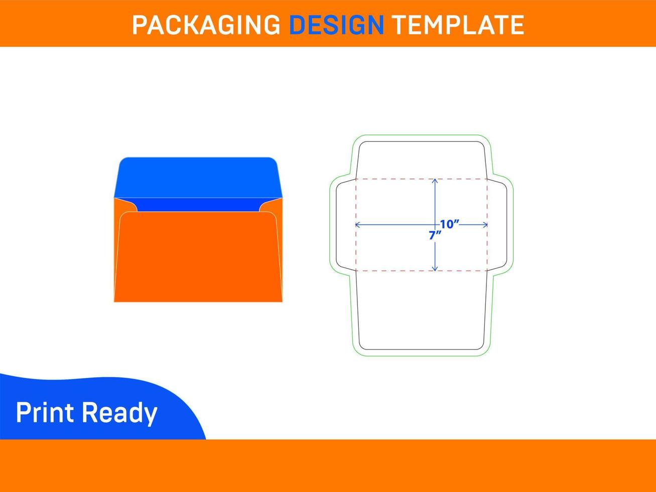 Paper Booklet envelope Design 7x10 inch dieline template and 3D envelope Box Design and 3D box vector