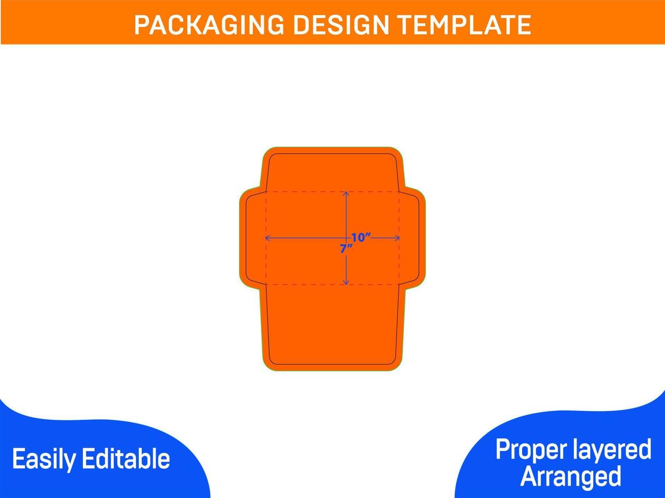 diseño de sobre de folleto de papel plantilla dieline de 7x10 pulgadas y plantilla de diseño de color de sobre 3d vector