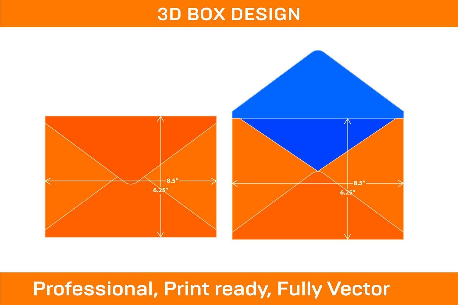 Plantilla de línea de sobre con solapa en punta de 6,25 x 8,5 pulgadas y sobre 3d redimensionable vector