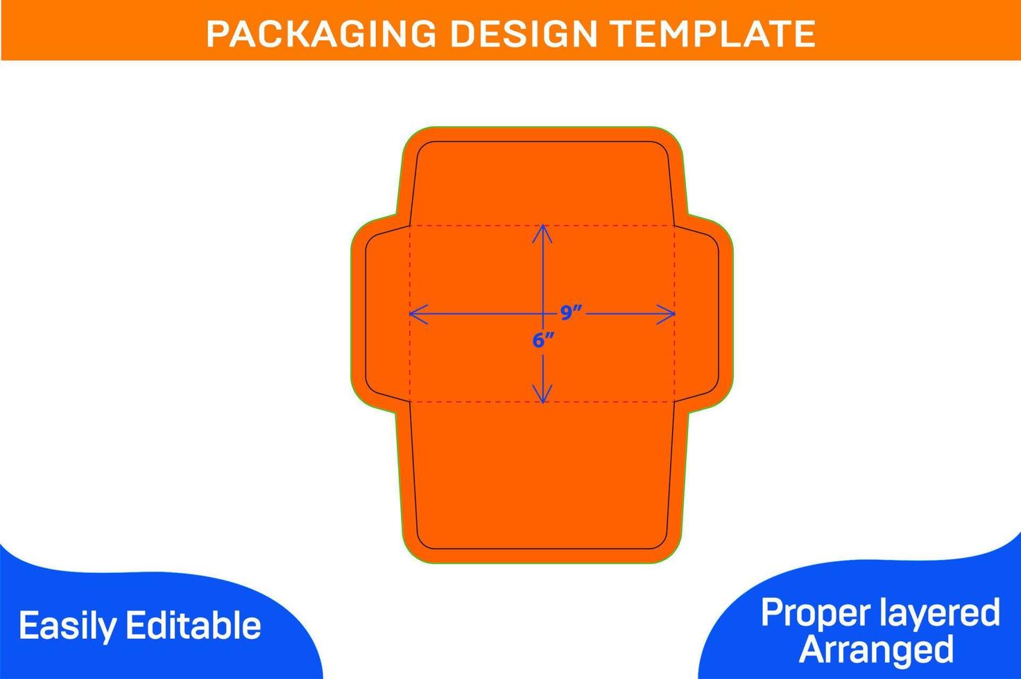 Booklet envelope 6x9 inch dieline template and 3D envelope vector file