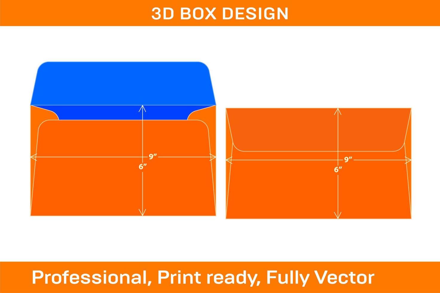 Booklet envelope 6x9 inch dieline template and 3D envelope vector file