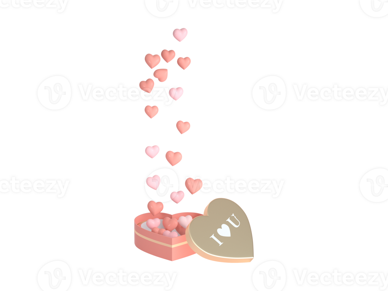 caixa de presente de amor de desenho animado de renderização 3D e elementos de dia dos namorados png