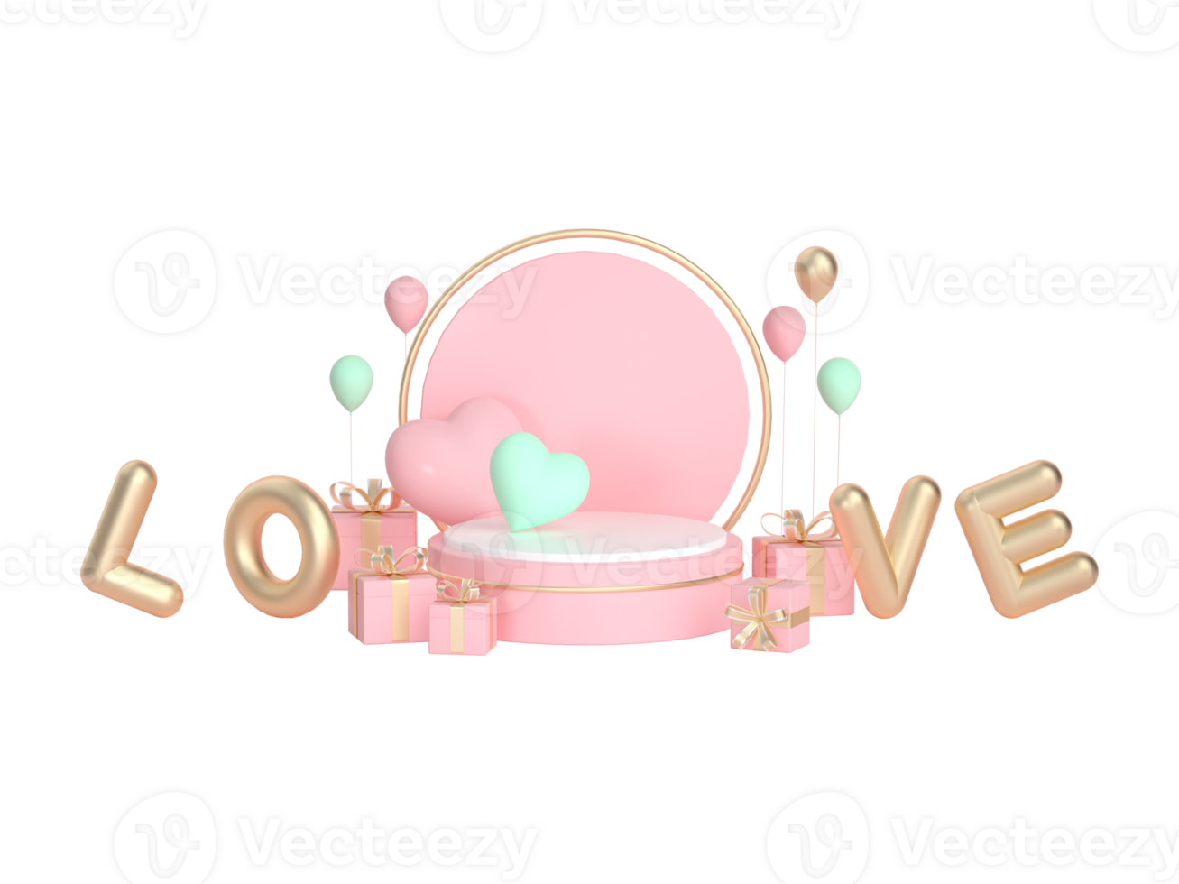 3D rendering cartoon love gift box and Valentine's Day elements png