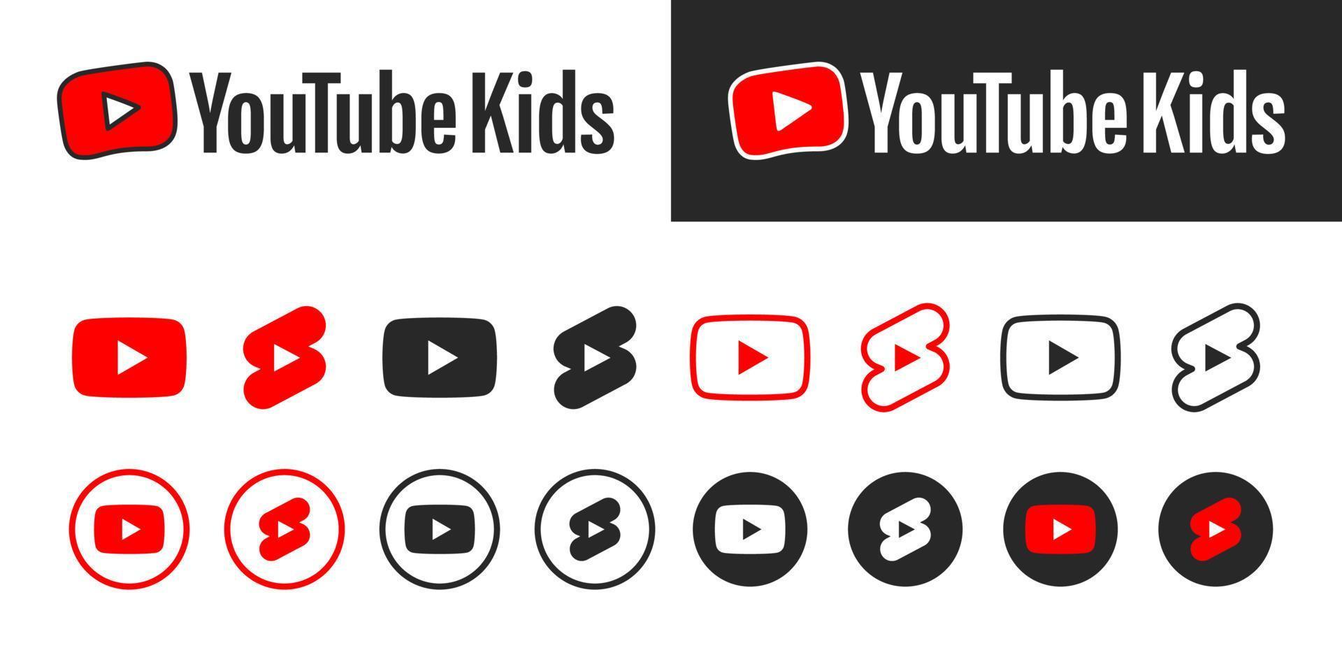 VINNITSA, UKRAINE - FEBRUARY 7, 2023. YouTube Kids logos. YouTube shorts. Vector illustration