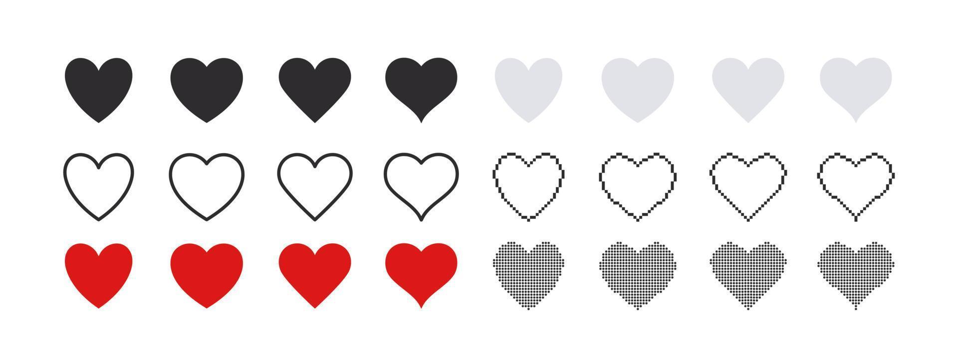 Hearts icons set. Red and black heart icons. Vector images