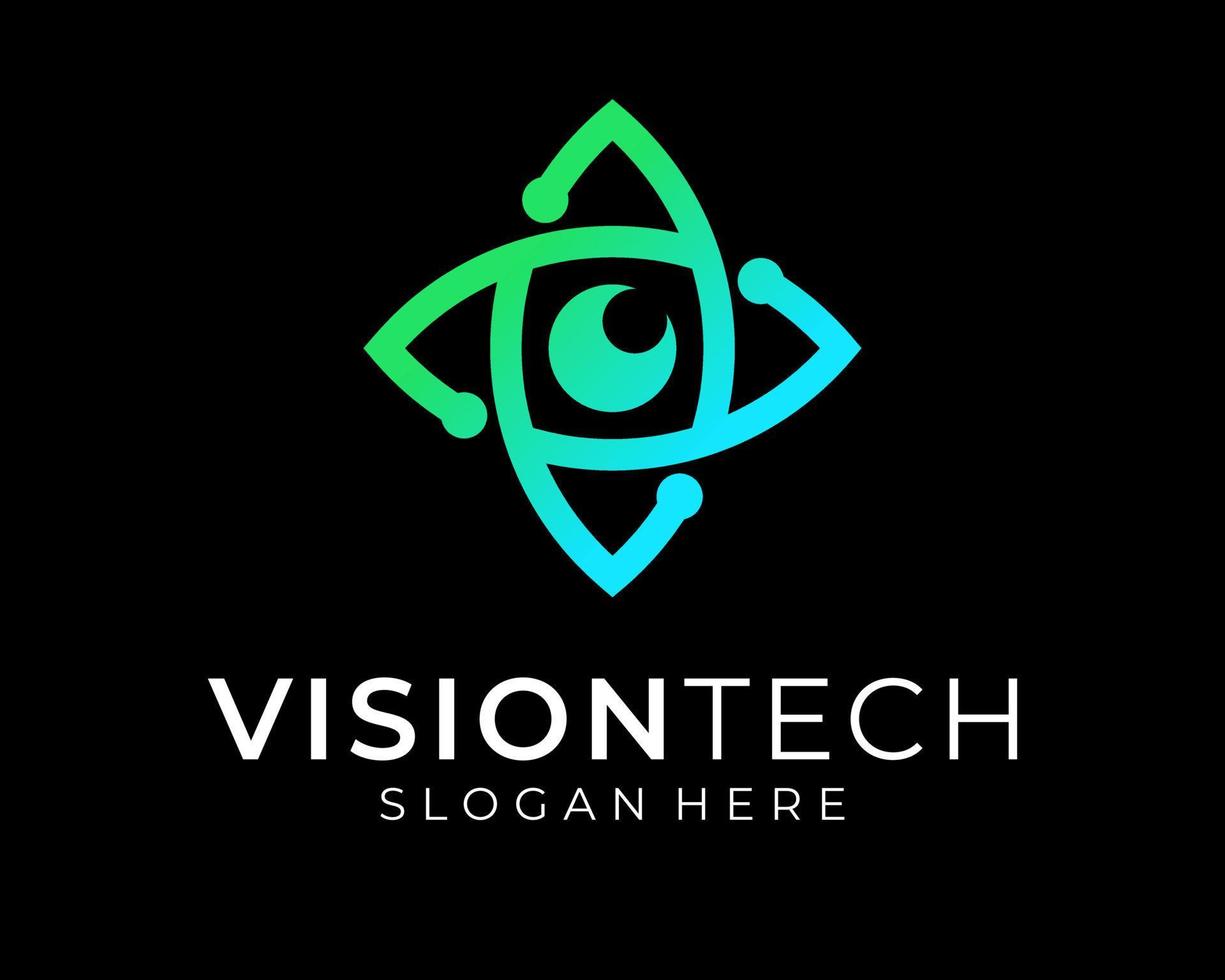 visión vista globo ocular pupila lente circuito tecnología digital electrónica conectar vector logo diseño