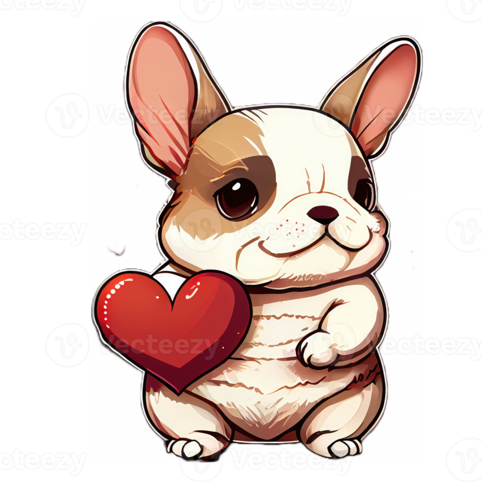 lindo bulldog kawaii con un corazón png