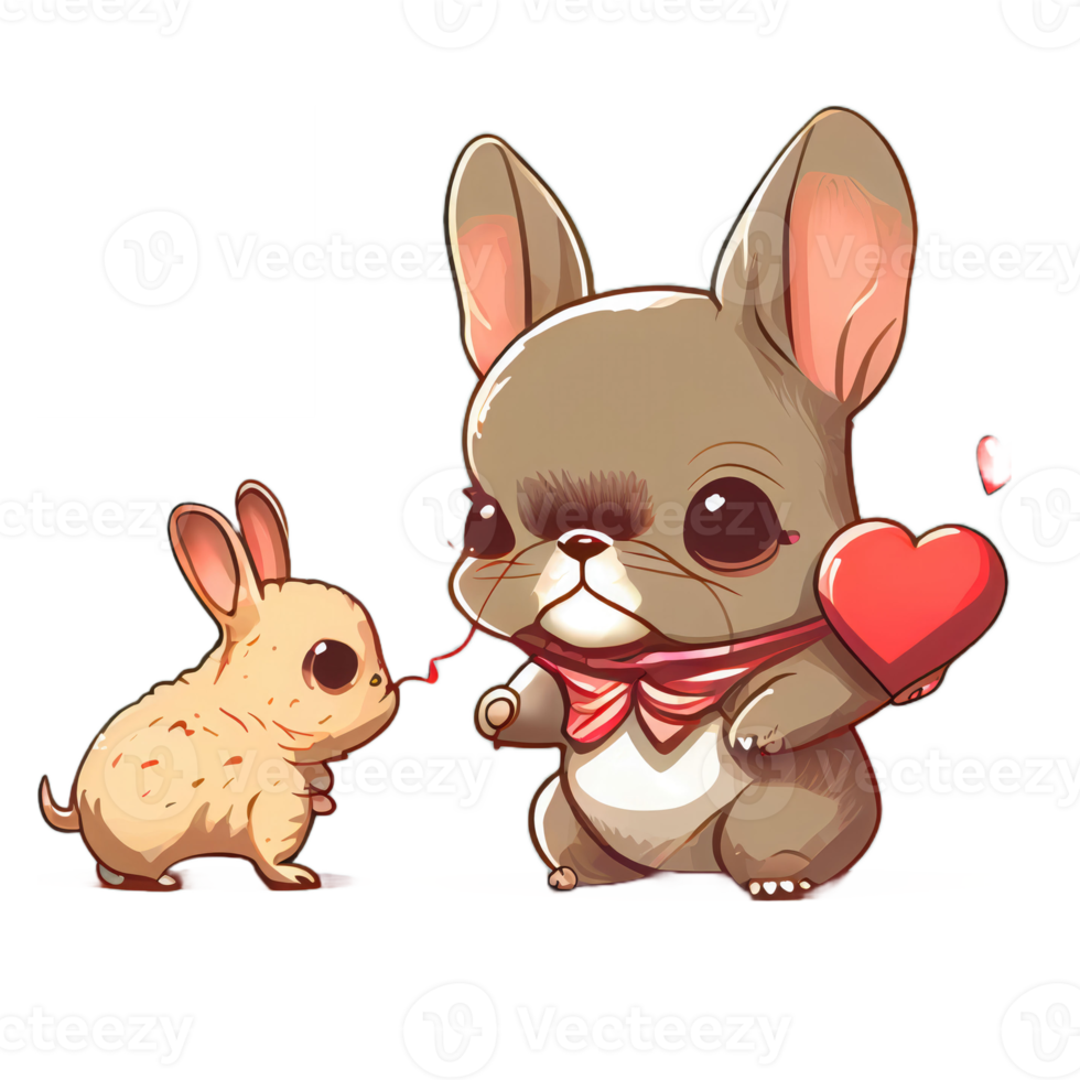 bouledogue kawaii mignon avec un coeur png