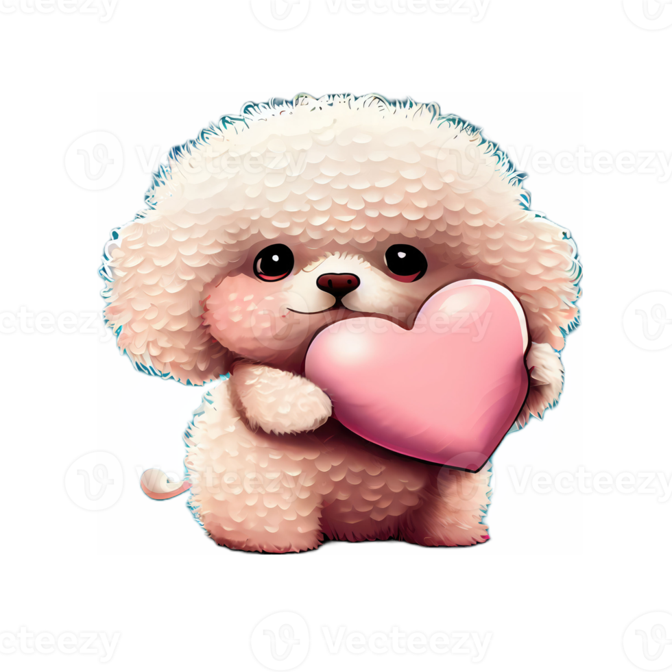 lindo caniche kawaii con un corazón png