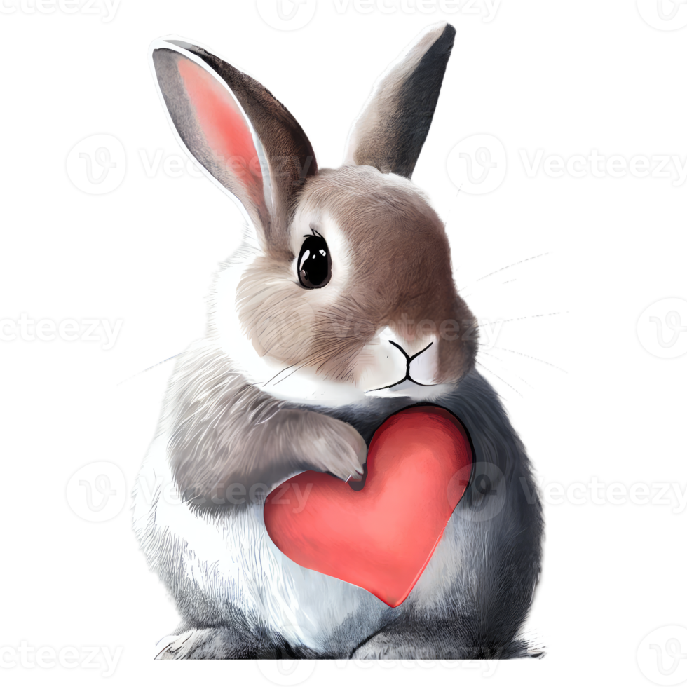 mignon lapin kawaii avec un coeur png