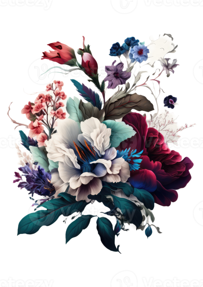 Watercolor floral bouquet composition with roses and eucalyptus png