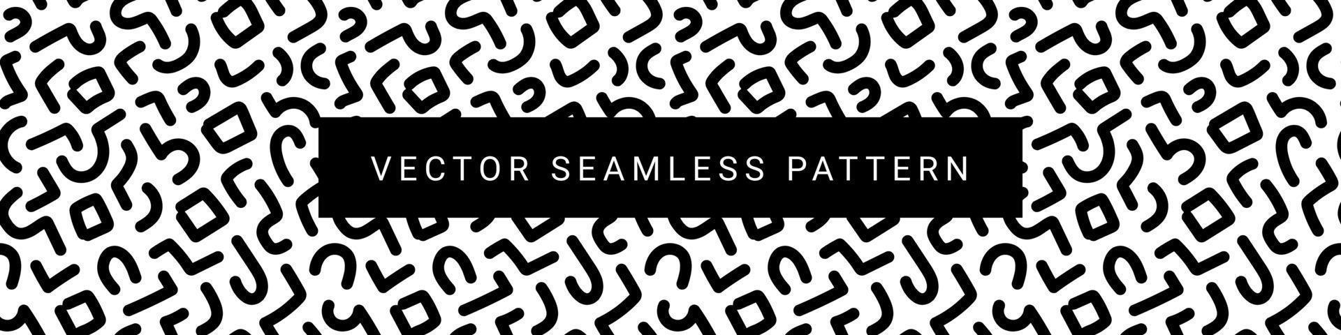 Black and white doodle seamless pattern. Memphis style background for fabric, textile, wrapping, gift box, kids clothes, covers, identity with basic shapes. Geometric texture. Vector illustration.