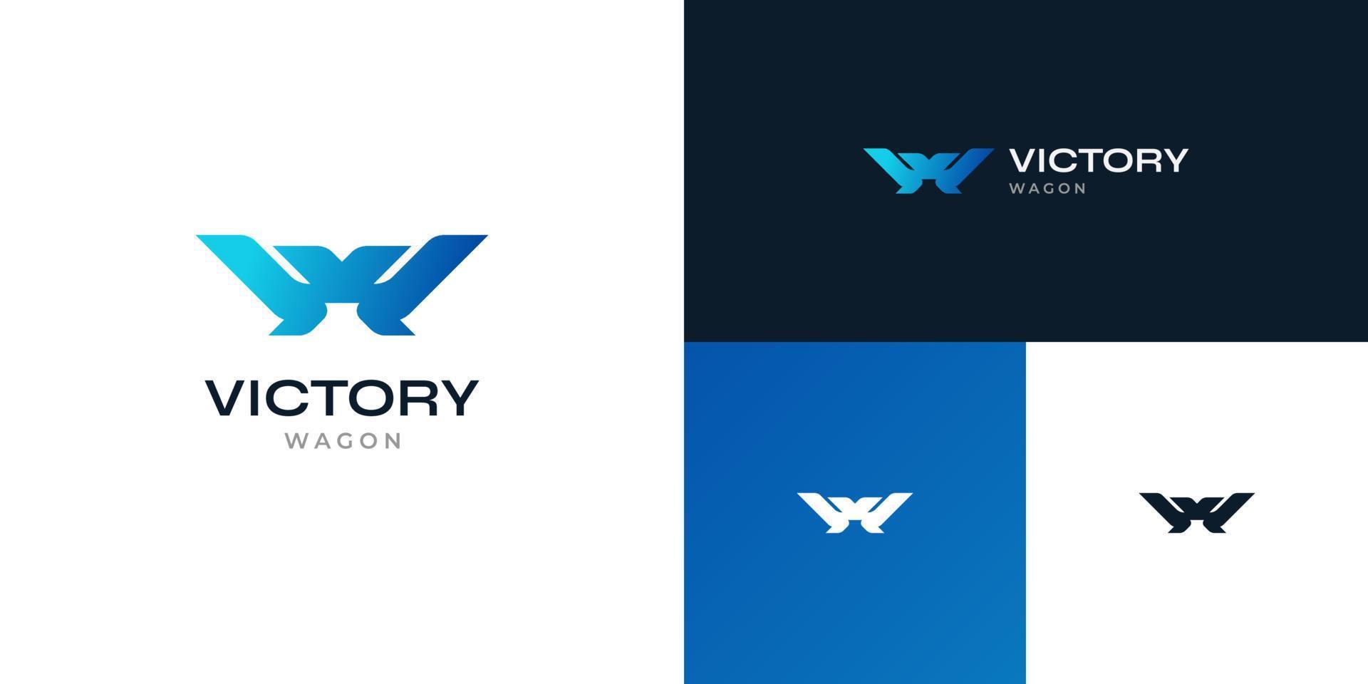Abstract Initial Letter V and W Logo Design in Blue Gradient Style. VW or WV Monogram Logo vector