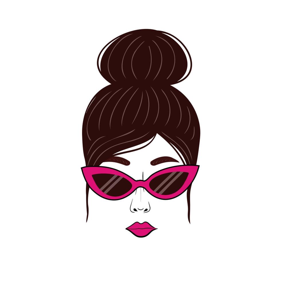 chica con moño y gafas de sol rosas. ilustración para impresión, fondos y embalaje. la imagen se puede utilizar para tarjetas de felicitación, carteles, pegatinas y textiles. aislado sobre fondo blanco. vector