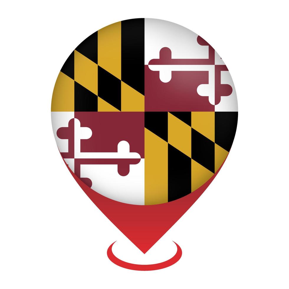 Map pointer with flag Maryland state. Vector illustration.