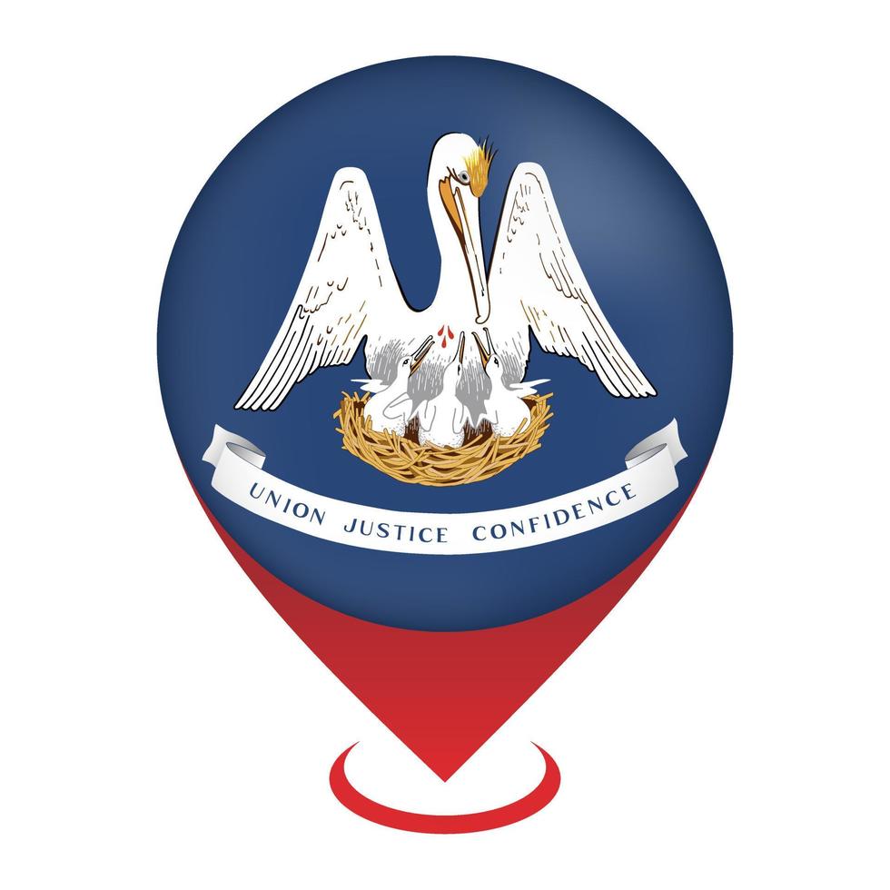 Map pointer with flag Louisiana state. Vector illustration.