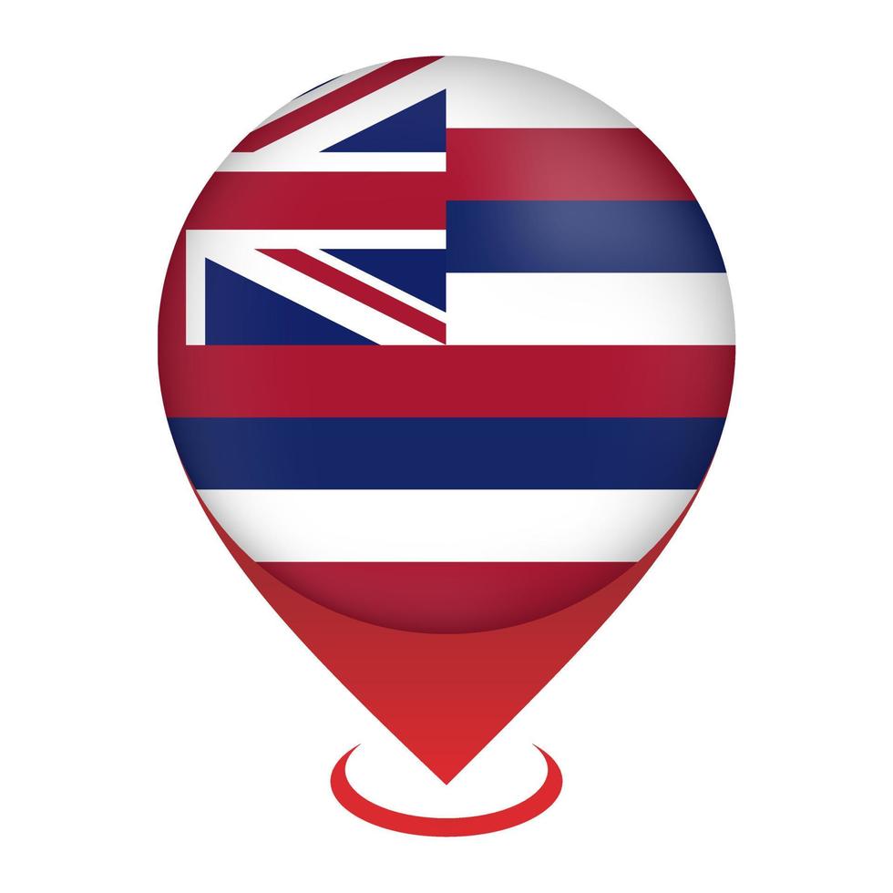 Map pointer with flag Hawaii state. Vector illustration.