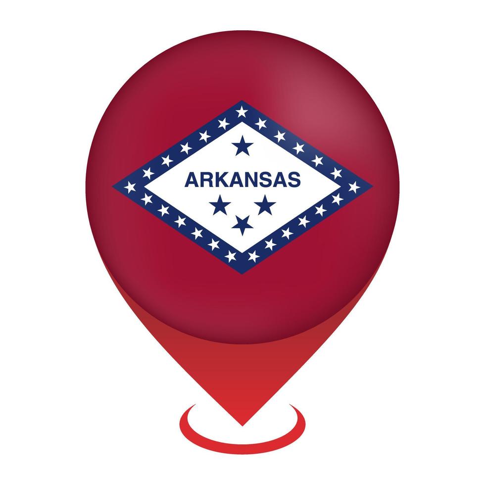 Map pointer with flag Arkansas state. Alabama flag. Vector illustration.