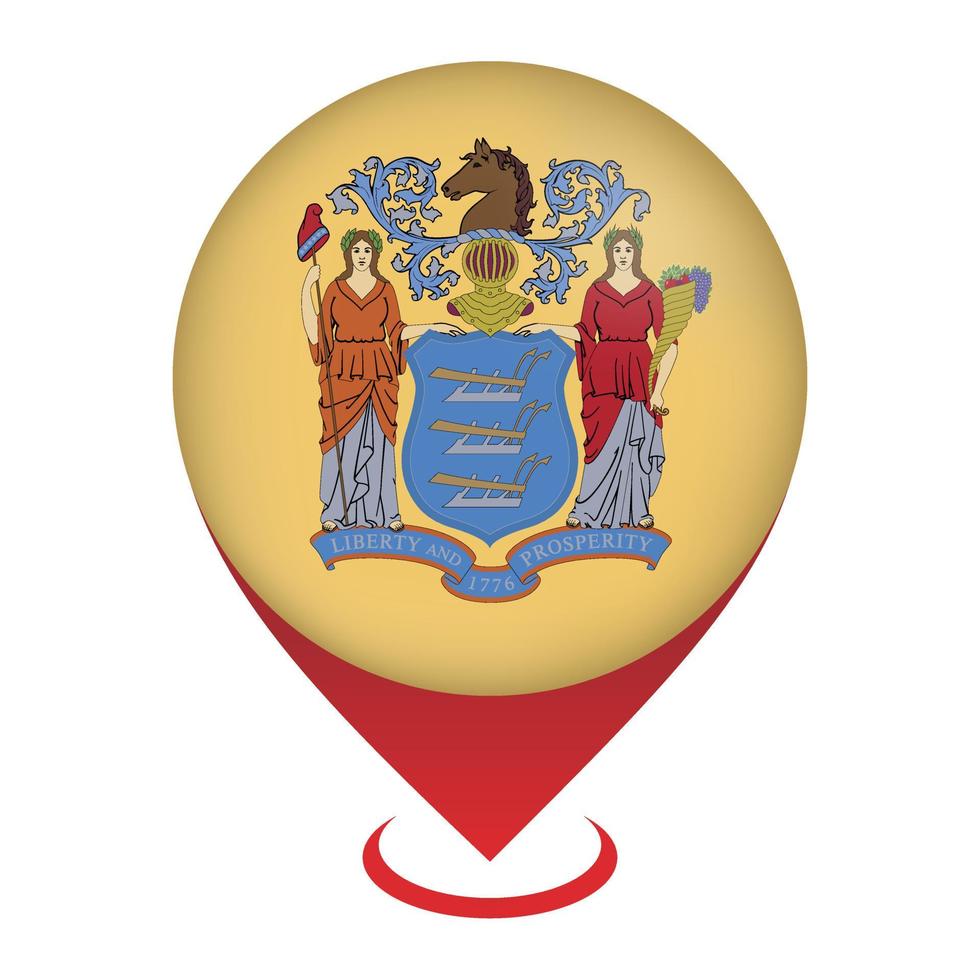 Map pointer with flag New Jersey state. Vector illustration.